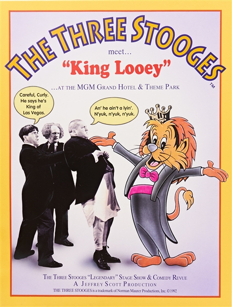 ''The Three Stooges Meet 'King Looey' at the MGM Grand Hotel & Theme Park'' Original Illustration Poster Art -- Measures 13.75'' x 18'' Mounted on 16.75'' x 21.5'' Board -- Near Fine